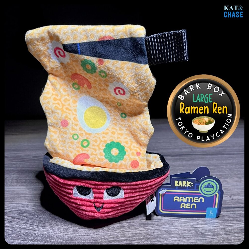 Bark Box Plush Ramen Themed Ramen Ren Dog Toy Crinkle & Squeaker L NWT